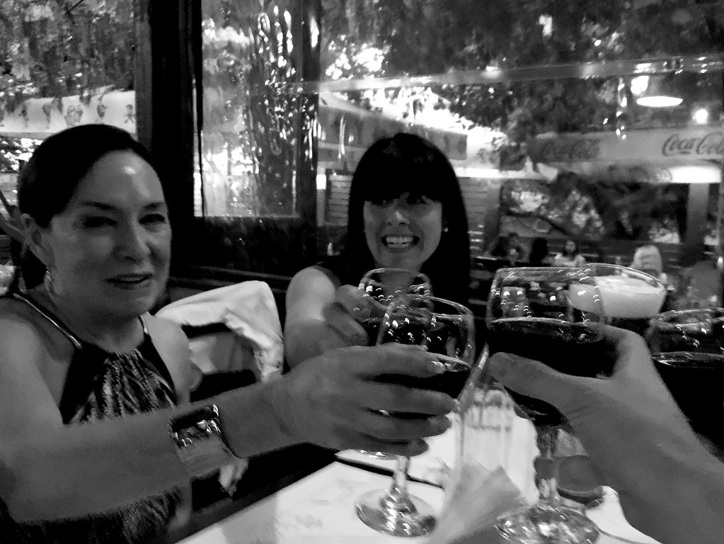At the restaurant that first night, toasting to the beginning of our adventures together! That's Patrice's mom, Pat, on the left (she's based in the U.S. and had already been visiting with her daughter for a few weeks) and Patrice on the right. And, er, Tom's hand in the foreground!