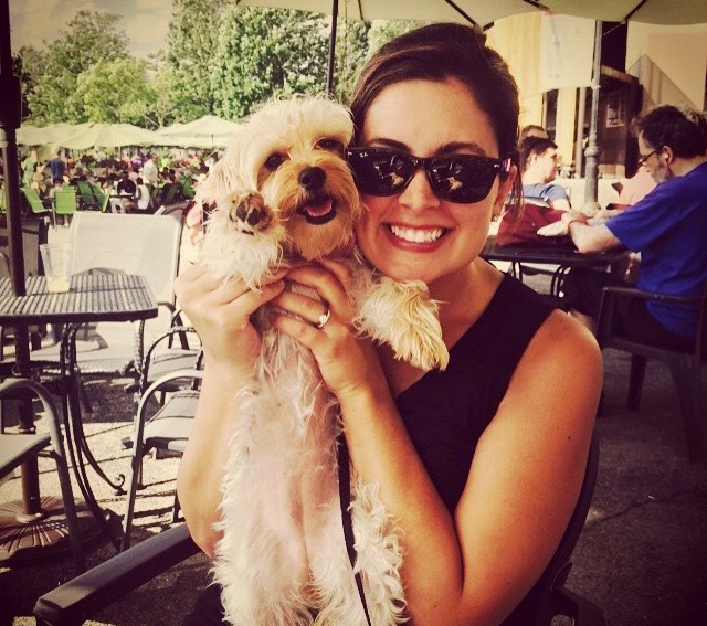 Emily Collins with her dog, Lula Mae, who's a Morkie (a mix between a Yorkie and a Maltese). Read more about how Lula Mae got her name below!