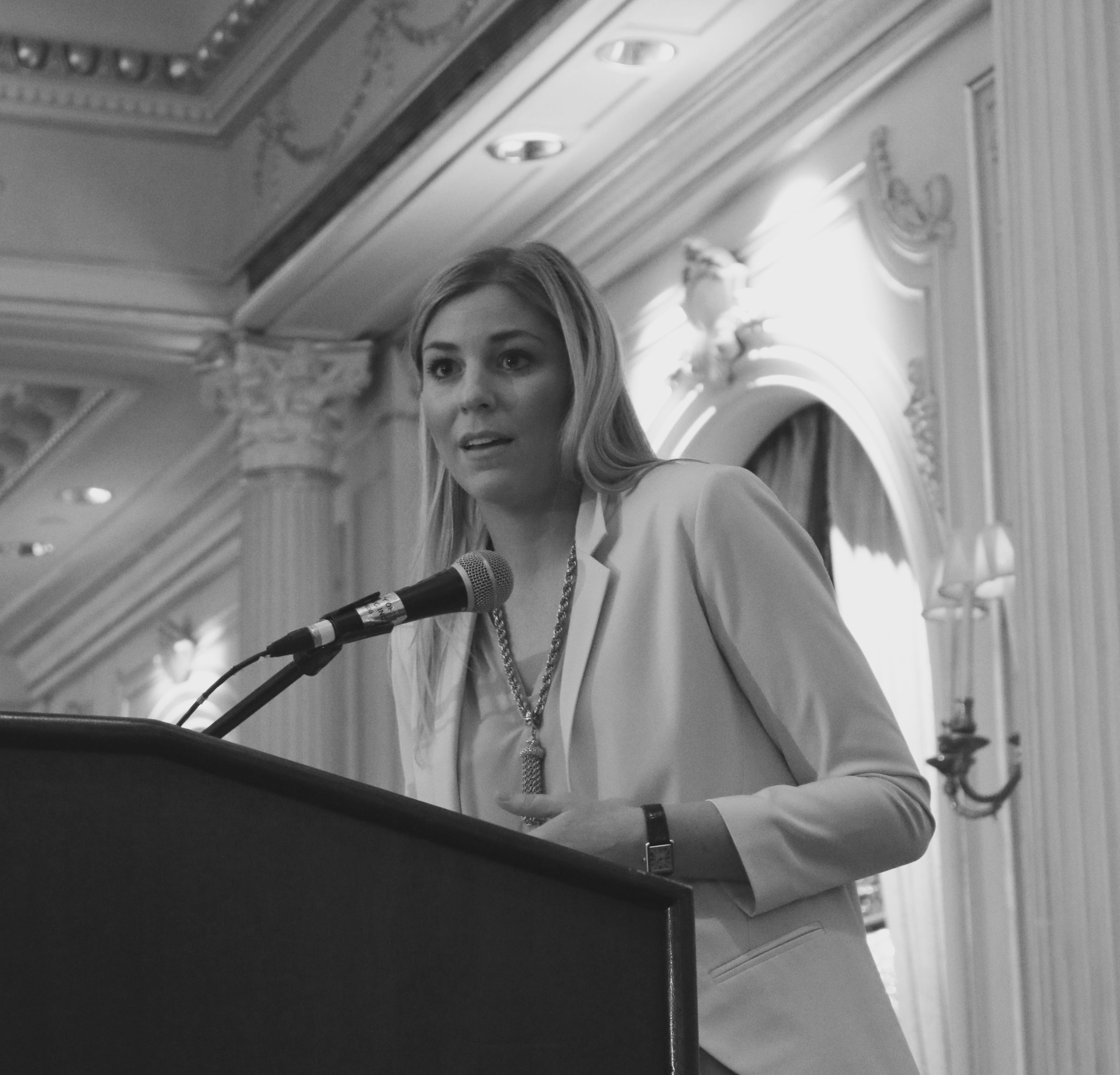 GlamourGals founder and CEO Rachel Doyle speaking during the awards ceremony