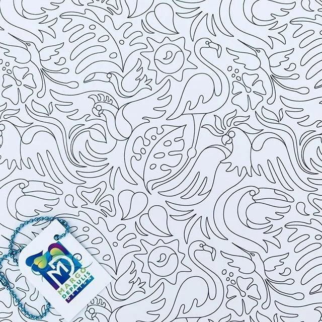 If you like coloring on your wall, this tropical bird coloring book pattern is available as Spoonflower wallpaper in my shop! #surfacedesigner #surfacedesign #patterndesign #surfacepatterndesign #textiledesign #fabricdesign #textiledesigner #fabricde