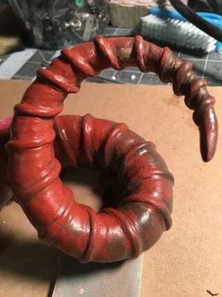 Progress shot of custom horns created for Hysteria