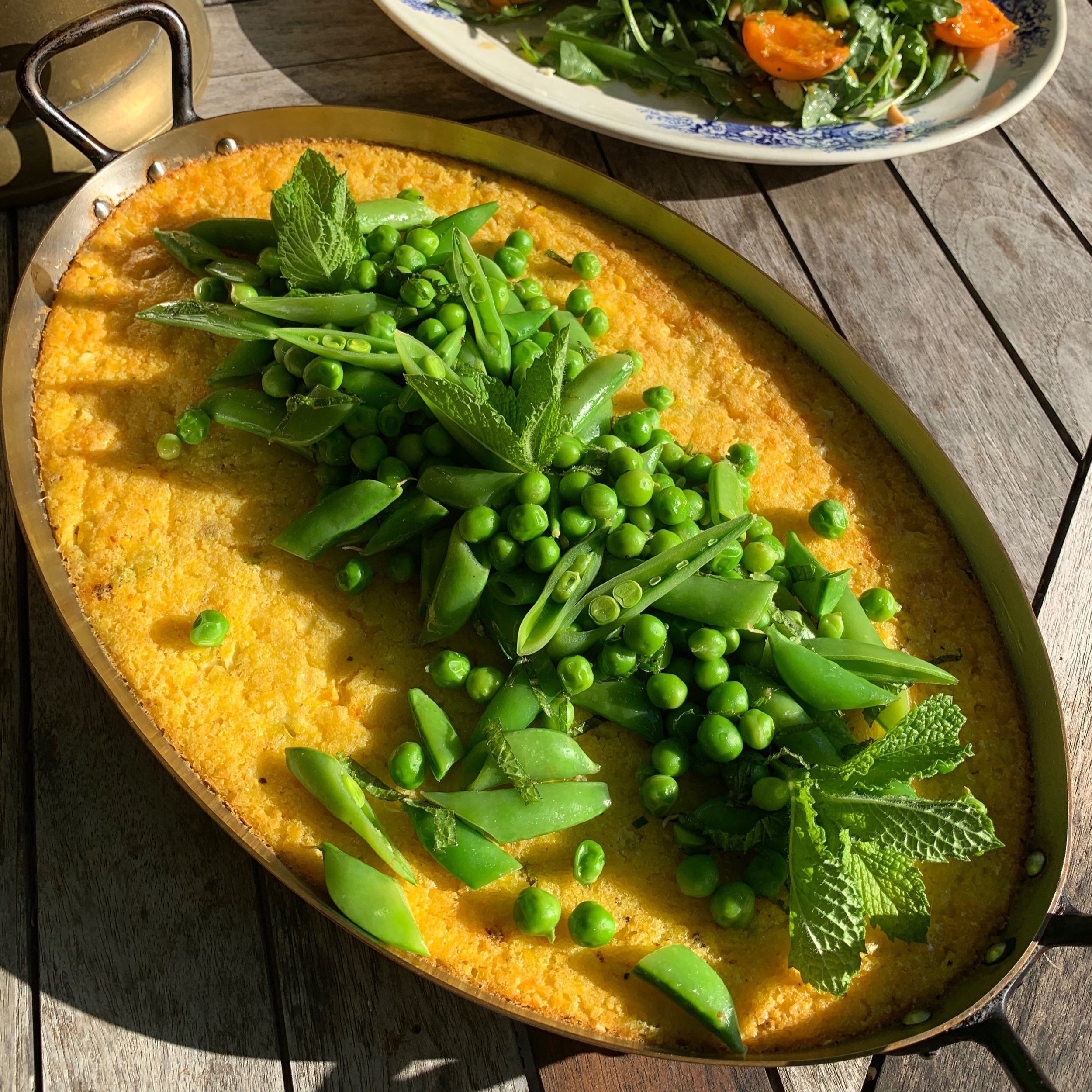 Corn Pudding with Peas and Mint