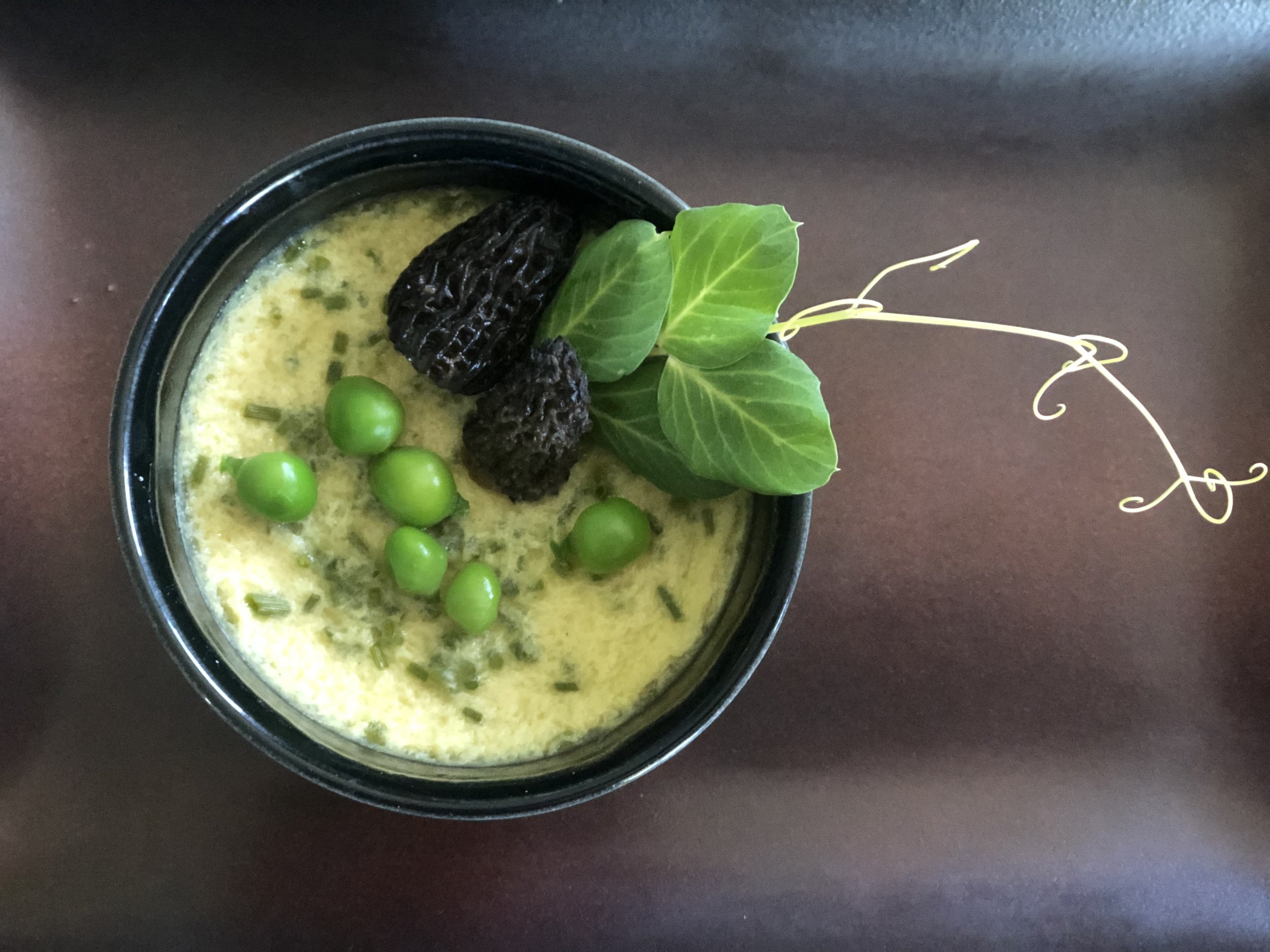 Morel Mushroom Custard with English Peas