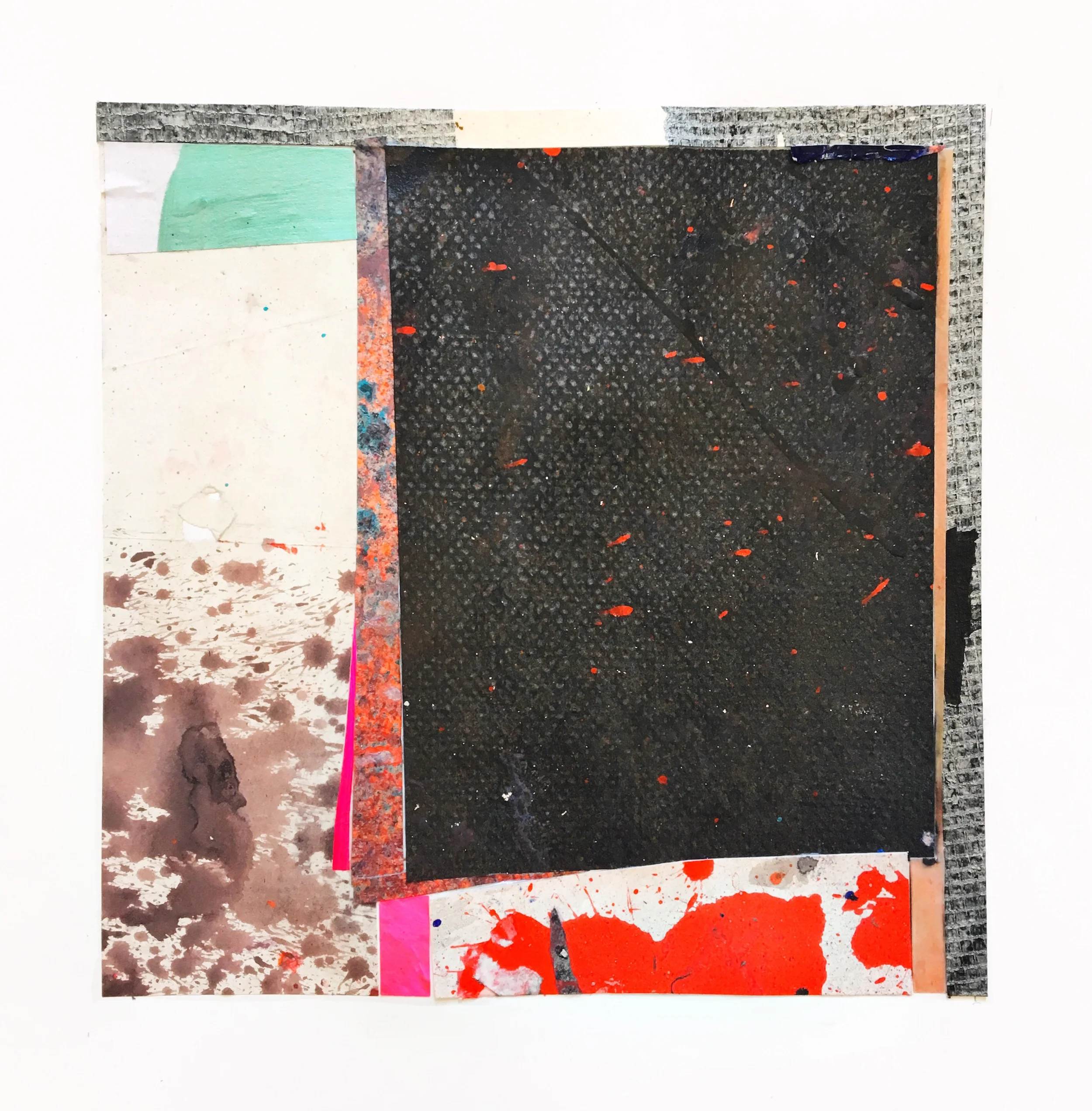 IAIN MUIRHEAD 18136:18160, 2018. Peripheral painting aggregate (2014-2018) bricolage on paper. 8 x 8 inches each.
