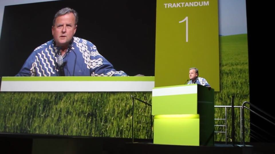 HAPA President Gary Hooser addresses Syngenta shareholders at their annual Shareholder Meeting in Basel Switzerland.