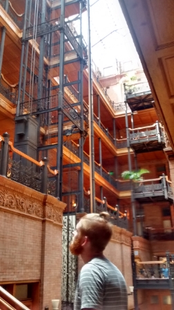 We stopped at the Bradbury Building , which is gorgeous. 