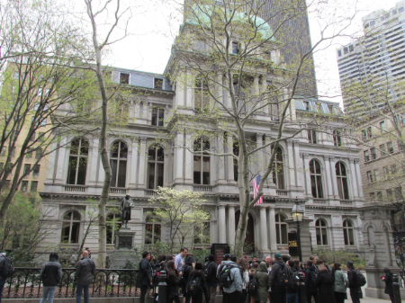 Old City Hall, with a a statue of Ben Franklin.