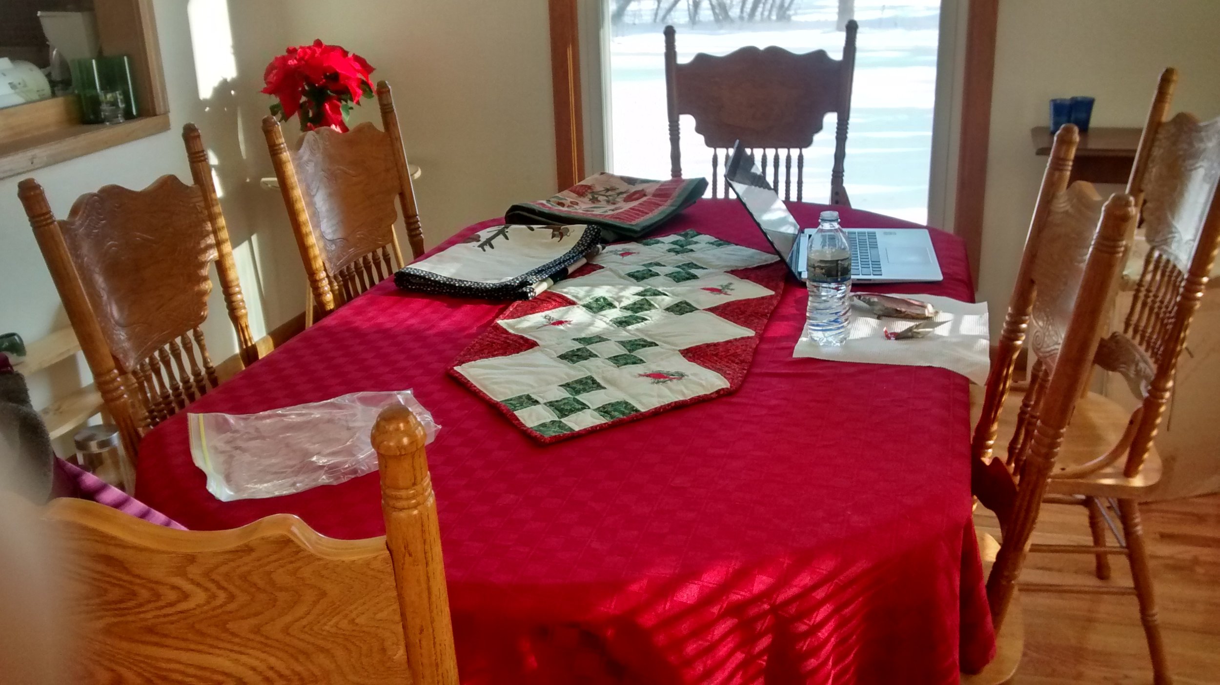 Tablecloth borrowed from my mom and runner (the latter made by my mother-in-law!)? Easy.