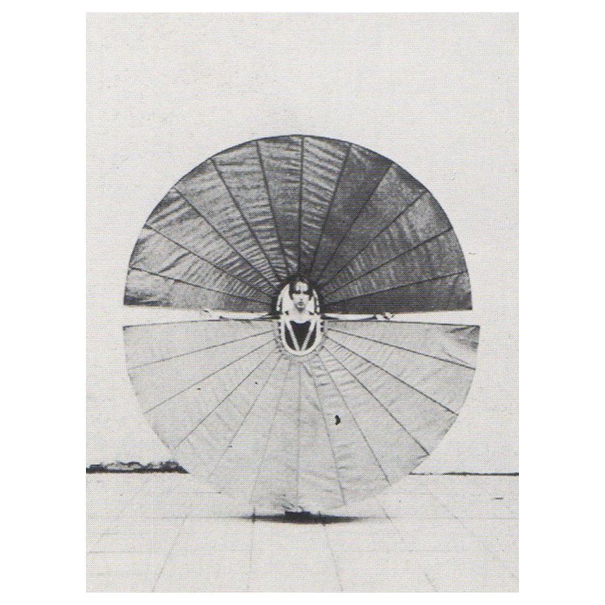 Rebecca Horn&rsquo;s White Body Fan, 1972-74. 

Horn explored what she called &lsquo;Body Extensions&rsquo; which included many performances for film. Building costumes that allowed for objects to protrude from her body, she moved about wearing these