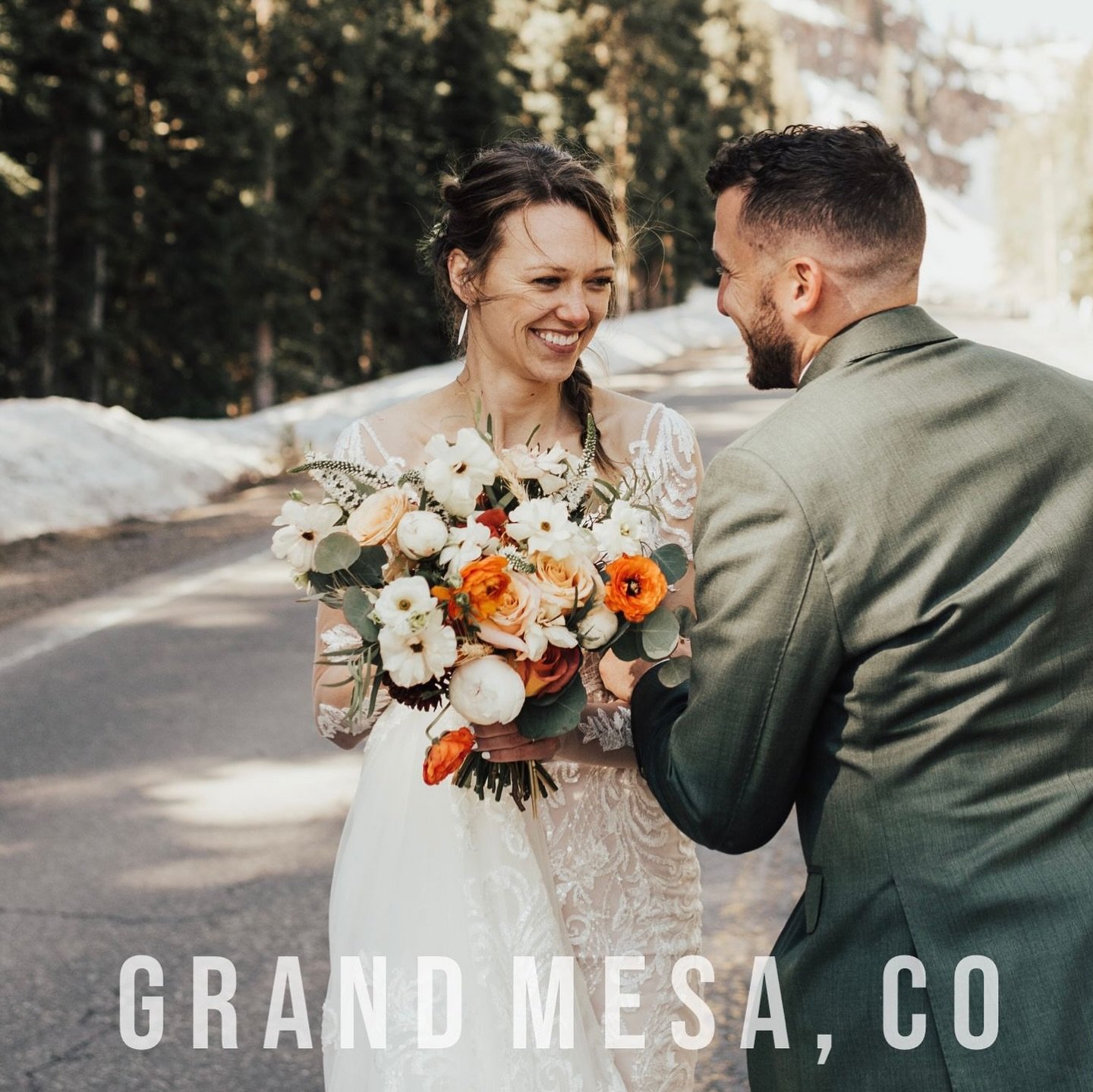 Zach + Vanessa running around the backroads of Grand Mesa, Colorado after their small elopement lakeside. It&rsquo;s been so fun looking back on this day!!