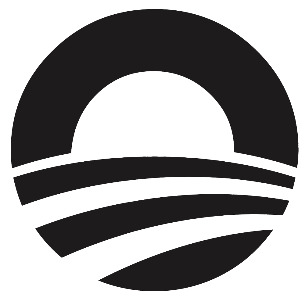 Black and white logo with a stylized rising or setting sun above three curved lines representing water or waves, enclosed in a circle.