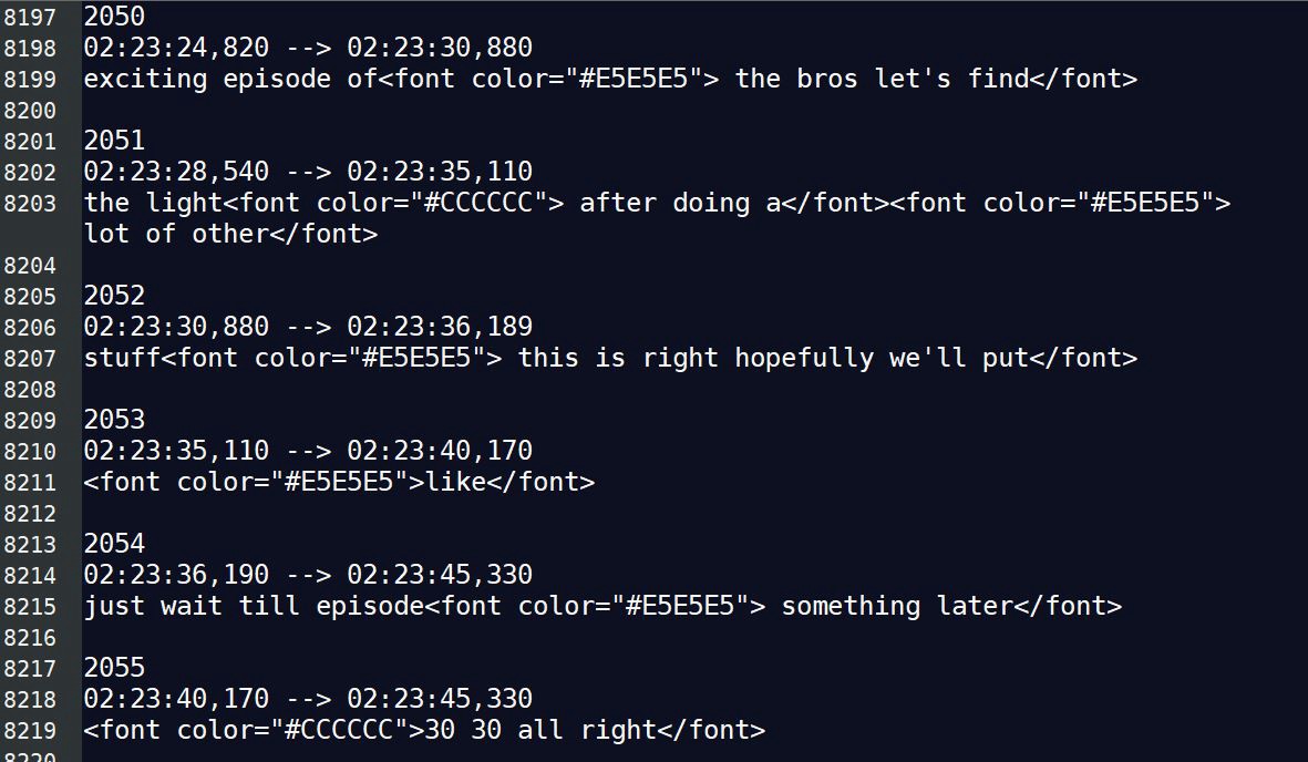 A sample of the original transcript extract