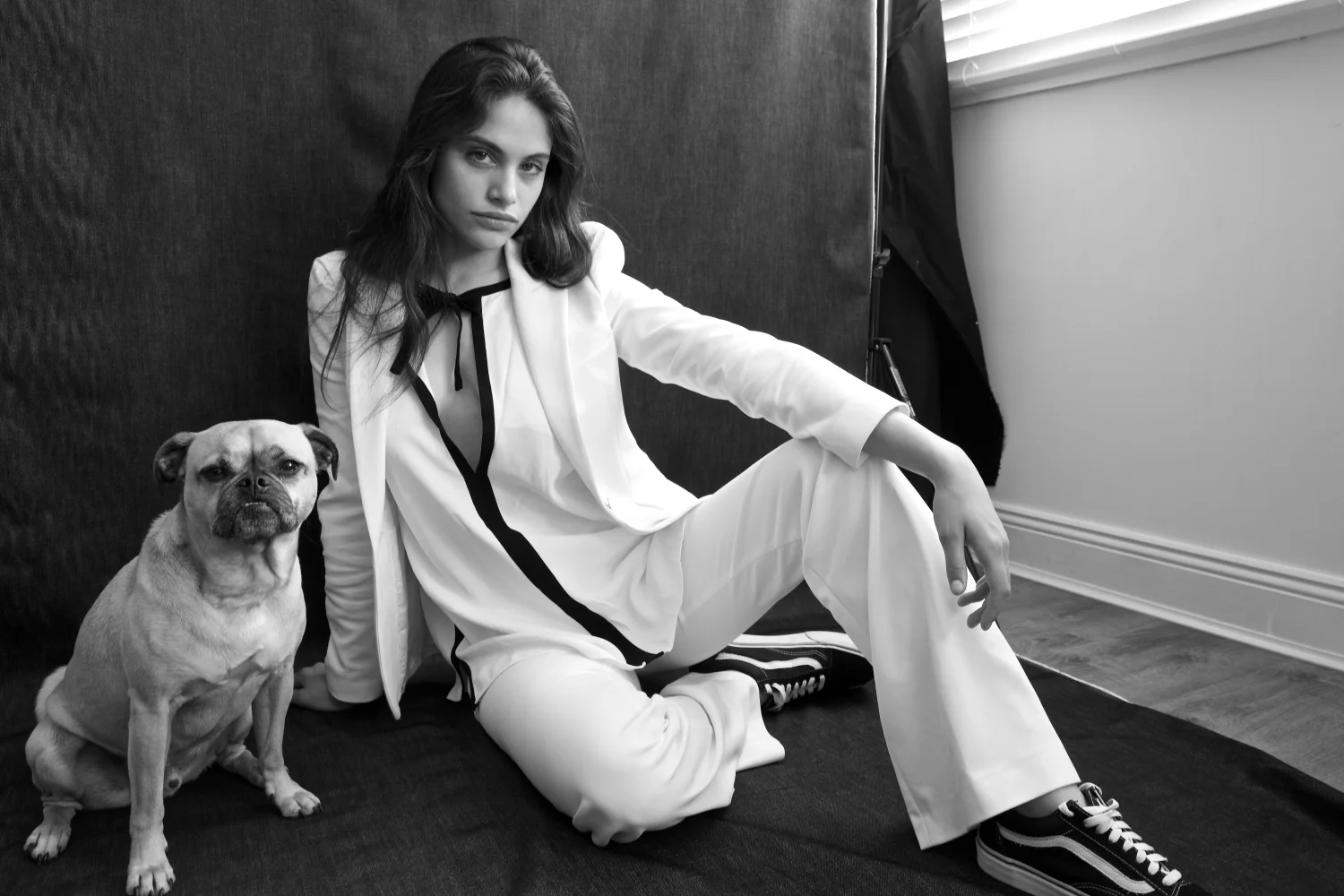 White suit - Zara,Black and white top - Zara