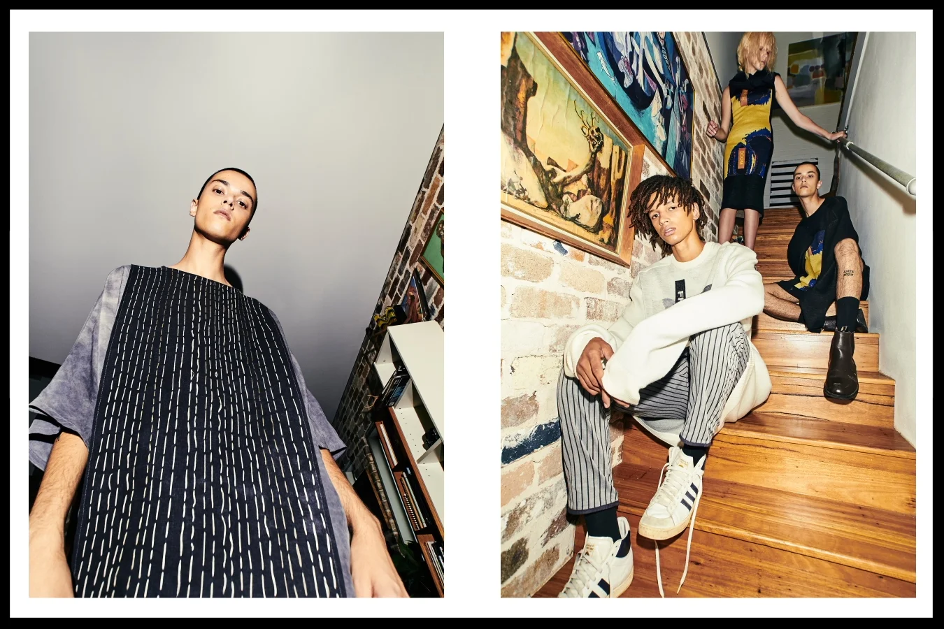 Left: Kane - Abbey Walker Designs top. Right: Gemma - Strateas Carlucci dress COS collar, Yannik - Strateas Carlucci knit Justin Cassin pants, Kane - Strateas Carlucci knit