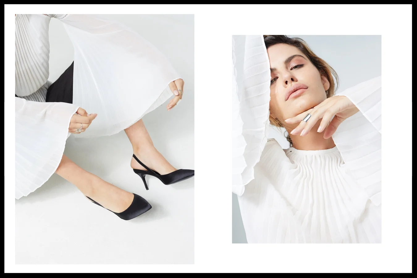 Left: Top by H&M , Shoes by Zara - Right: Top by H&M , Ring Susan Driver
