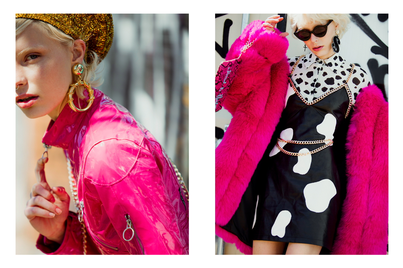 Left: Beret Vintage, Boots Laurel & Hector, Skirt Laurel & Hector, Jacket Archive - Right: Jacket Archive House of Pricilla, Courtesy of Brendan James Hay, Dress Laurel & Hector, Shoes: Laurel & Hector