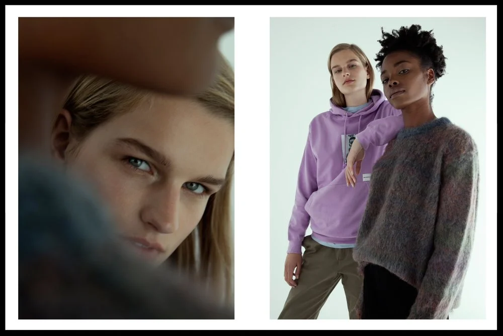 1. Miyuki hoodie, Norse top, A.P.C. Chinos, 2. Acne jumper, Frame denim mini skirt