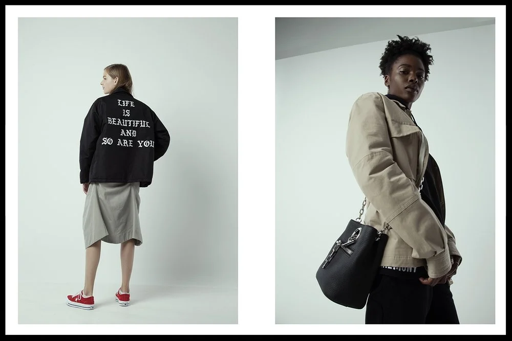 1. Dane Wang jacket, Bassike skirt,Converse low top sneakers, 2.&nbsp;Opening ceremony hoodie, Opening ceremony track pants, Paul Smith jacket, Alexander Wang bag
