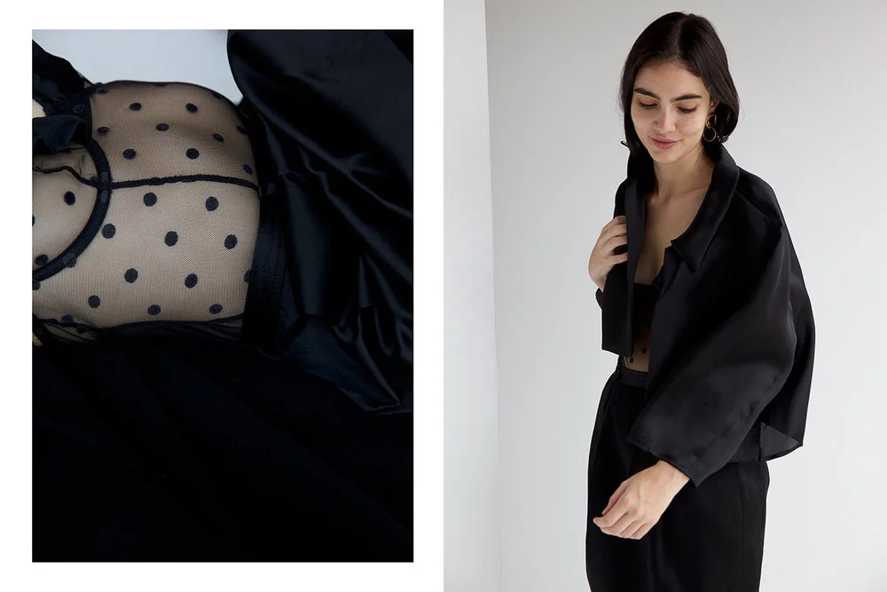 Earrings Natasha Schweitzer, Jacket stylists own, Skirt Yves Saint Laurent