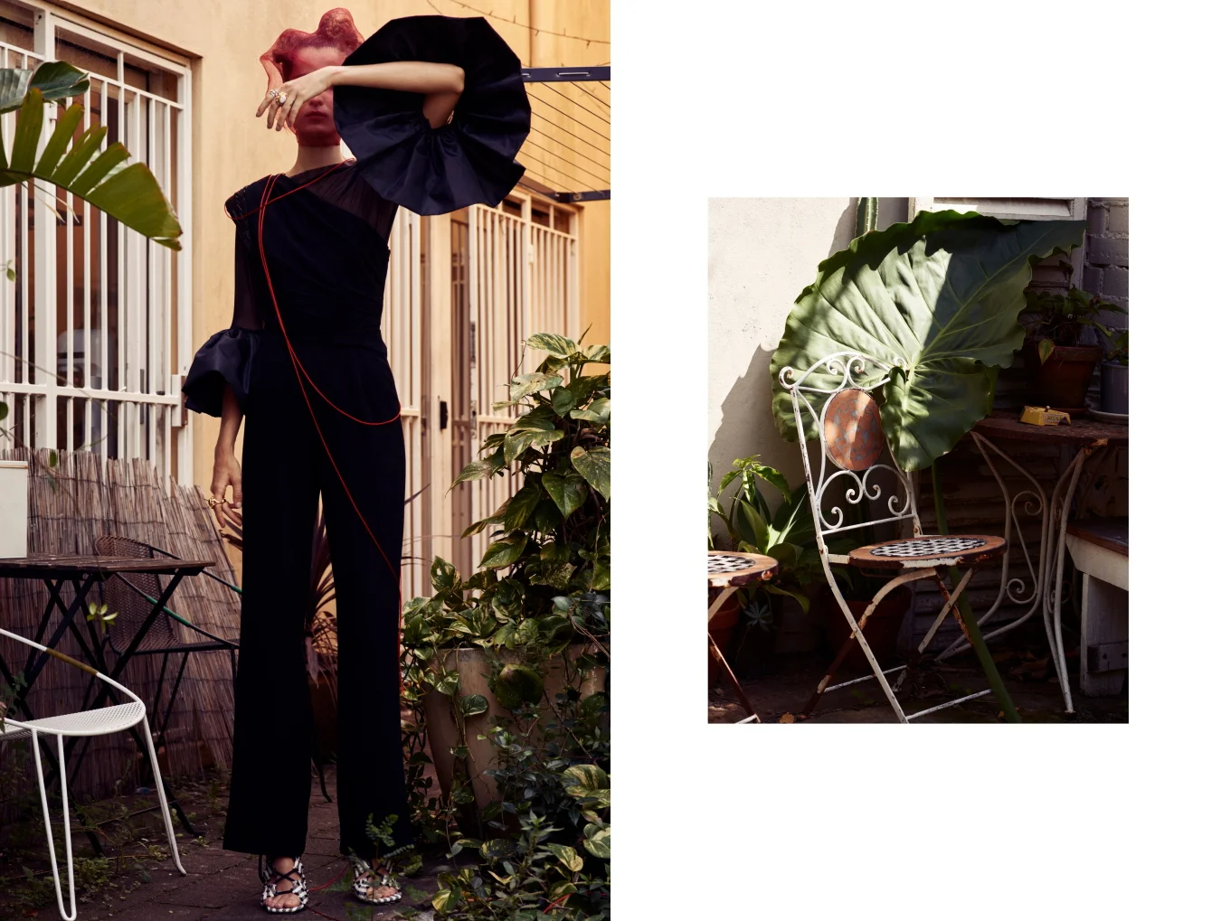 Top Mariam Seddiq, Pants Thomas Puttick, Heels Senso, Ring Arms of Eve and Valere