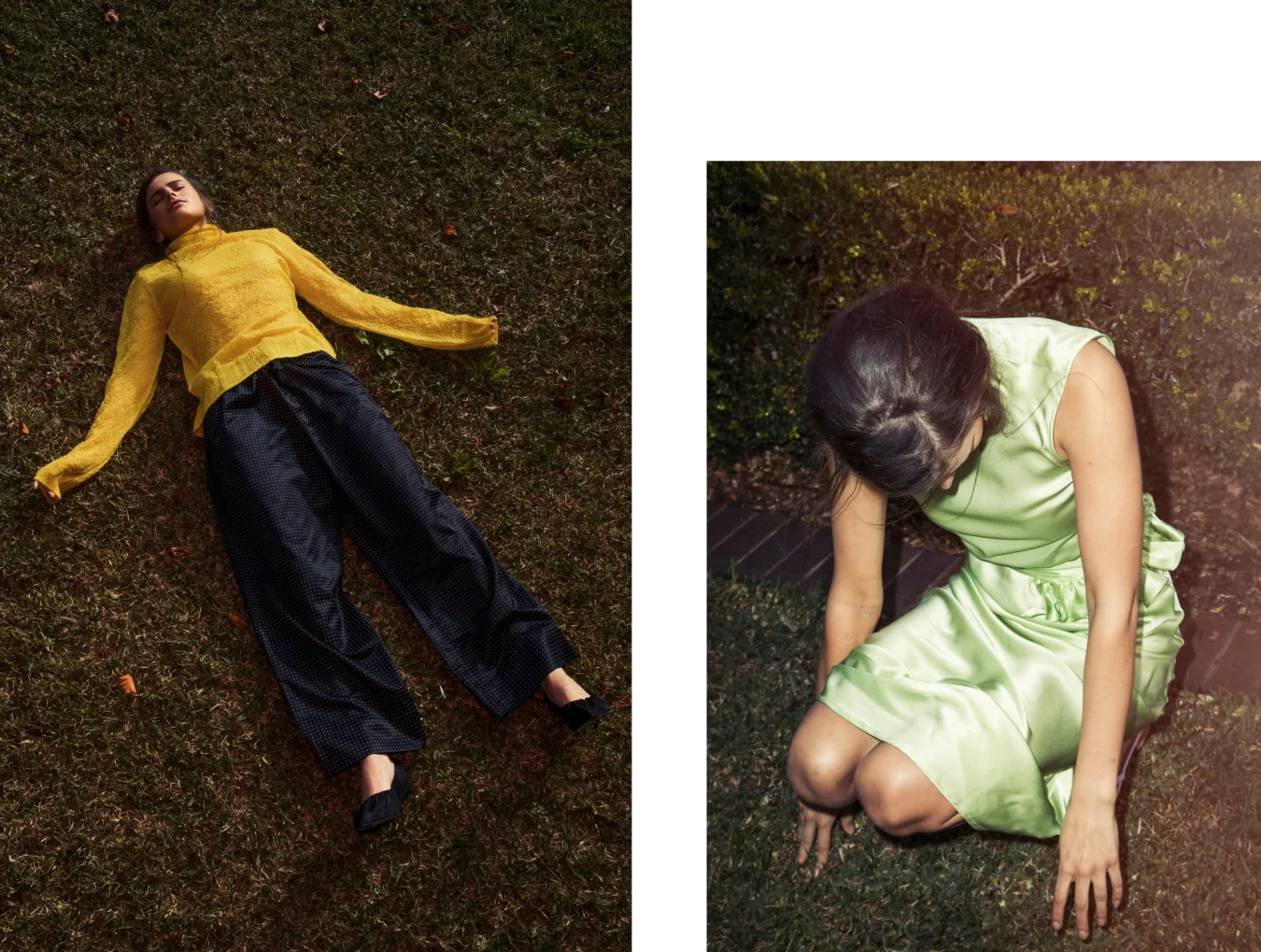 Right: Stylist’s own top, A.P.C. Pants, Acne Studios shoes / Right: Maggie Marilyn dress