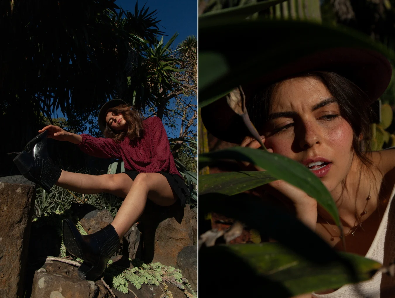 Left: Shirt Gorman, Skirt Aje, Hat Milana, Shoes Windsor Smith / Right: Top Tree of Life, Trouser Aje, Hat Milana