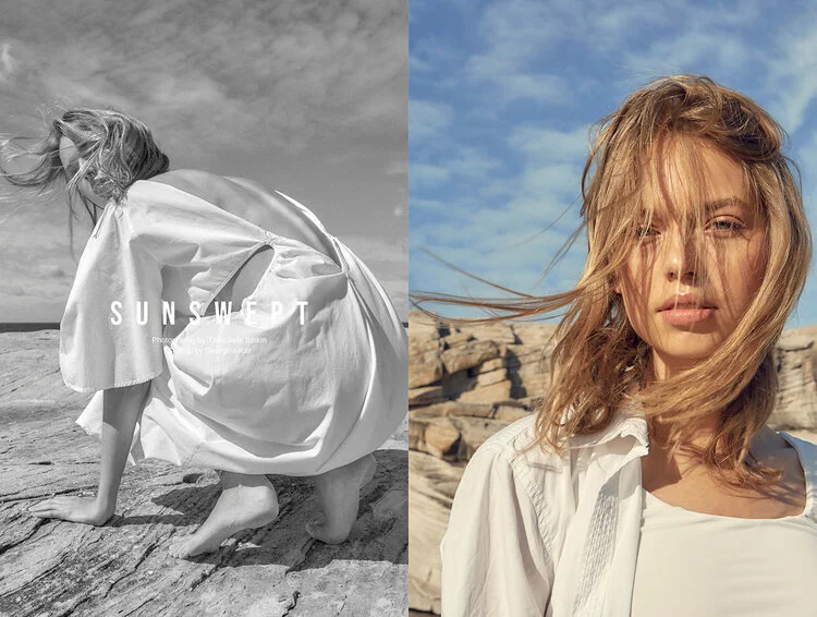 Left: Dress Georgia Alice // Right: Swimwear AEXAE Swim, Jewellery Sarah and Sebastian Jewellery, Top ACNE Studios