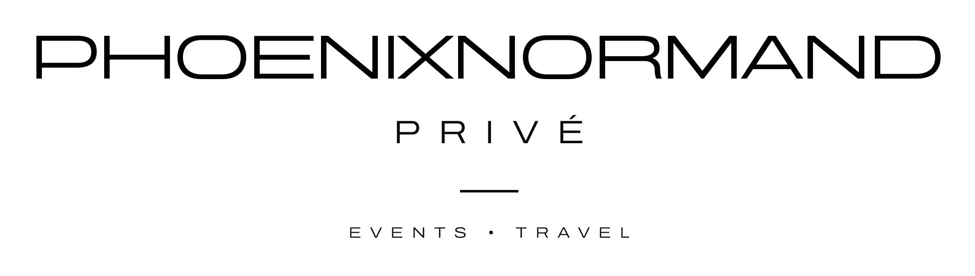 Black logo with the words 'PHOENIX NORMAND PRIVÉ' and smaller text 'EVENTS TRAVEL' underneath.