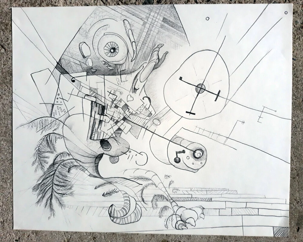  "Approaches from the Cyborg Satan Rooster Cock"   Ebony Pencil  10/ 2018 