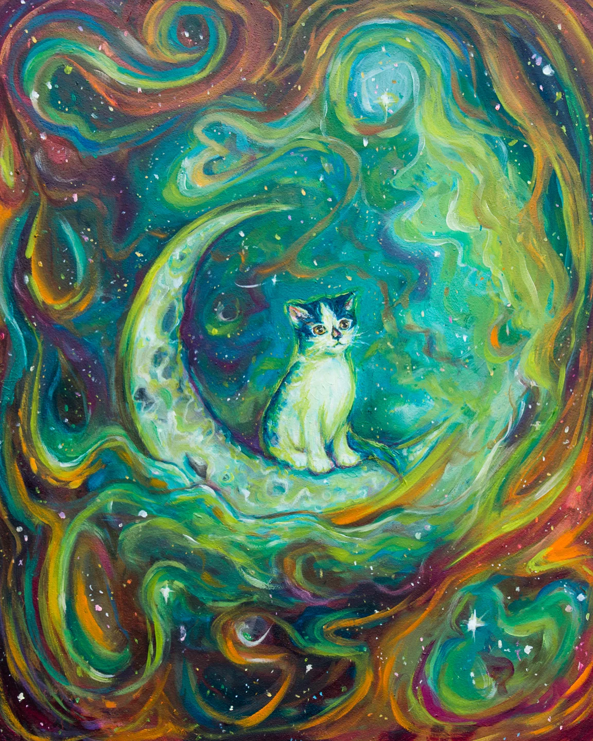 "KITTEN'S COSMOS" 2017 - OIL ON WOOD PANEL