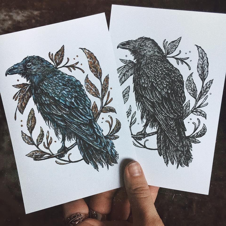 &lsquo;Raven&rsquo; ink &amp; watercolor illustration from the archives. I want to start doing more detailed drawings in this style again. Commissions are open! #raven #inkandwatercolor #micron #illustrator