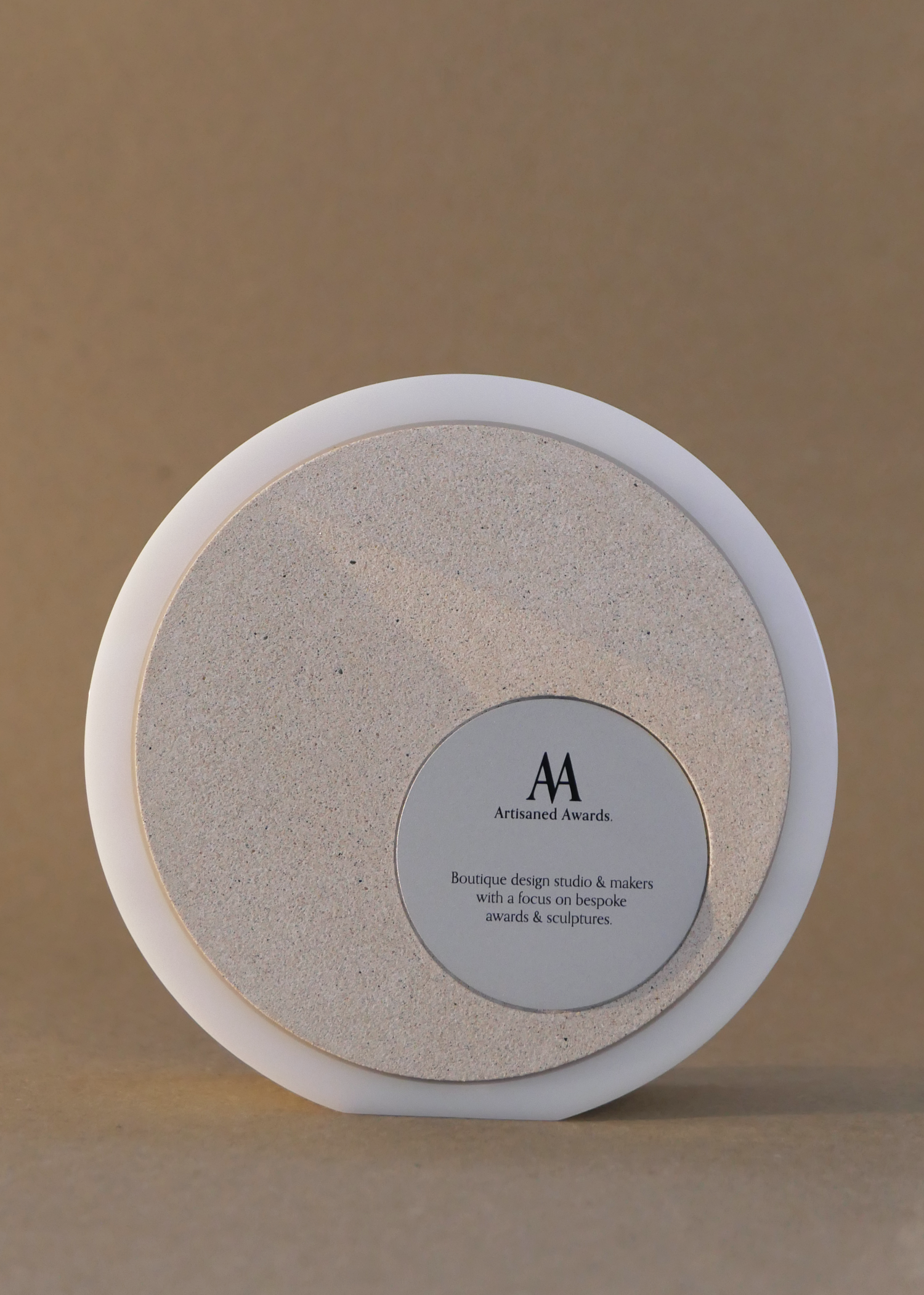 Ledge core design, white acrylic surround, sand core finish & bead blasted aluminium plaque.