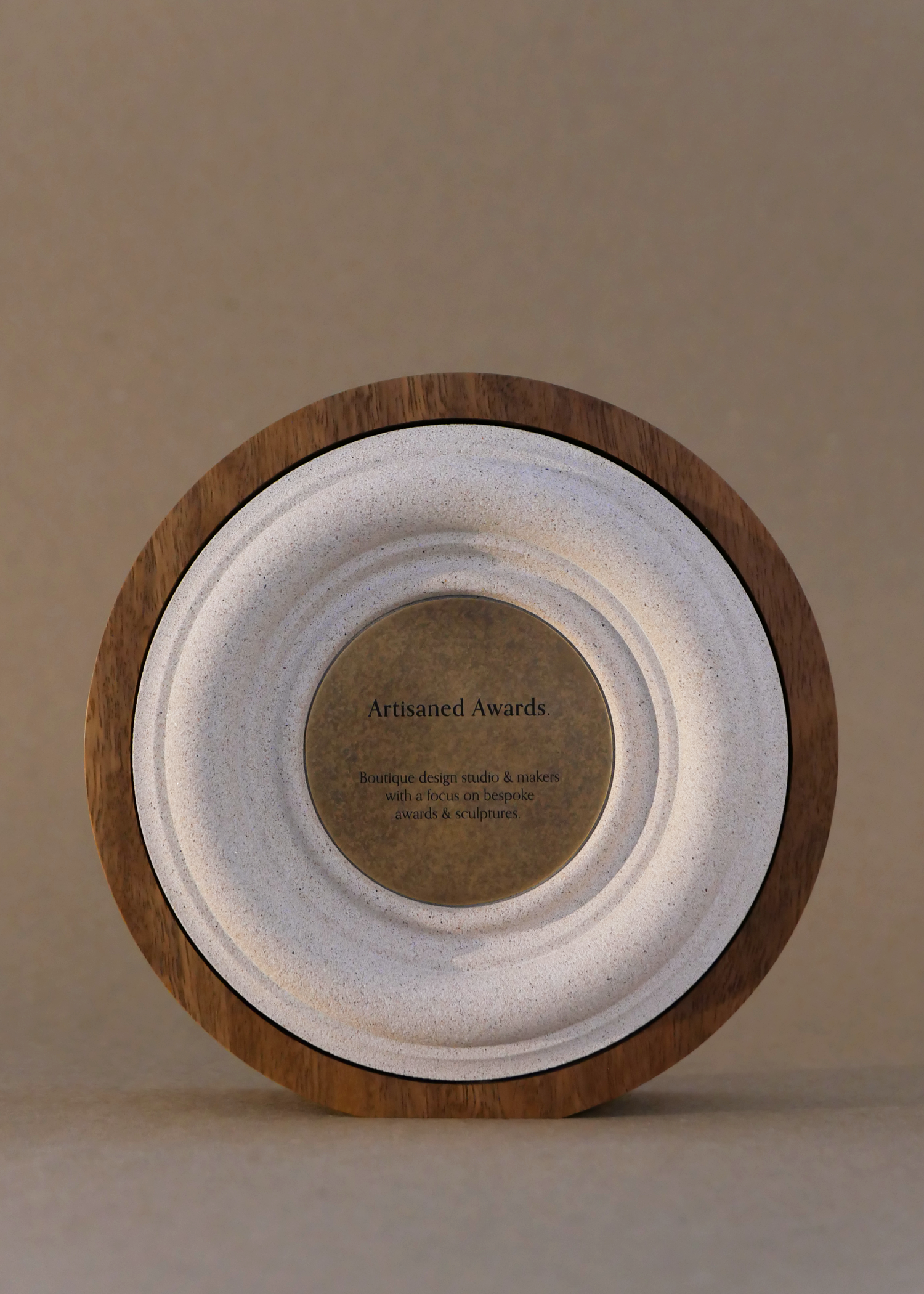 Baroque core design, light hardwood surround, sand core finish & aged brass plaque.