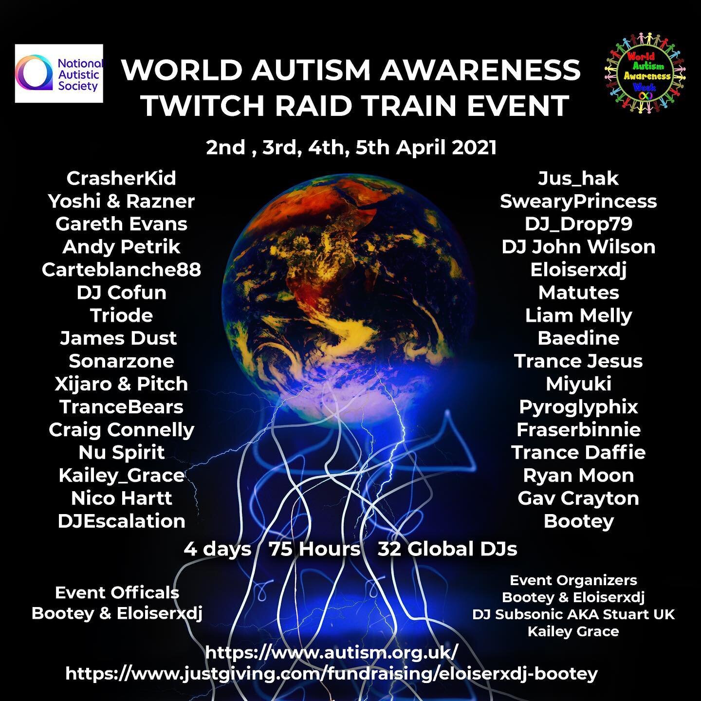 If you&rsquo;re not already tuned in you&rsquo;re missing out! Massive charity raid train this weekend raising funds during World Autism Awareness Week 💙🌎🌍🌏🙏🏼
.
I&rsquo;m honored and excited to be playing in this event helping the cause at 10pm