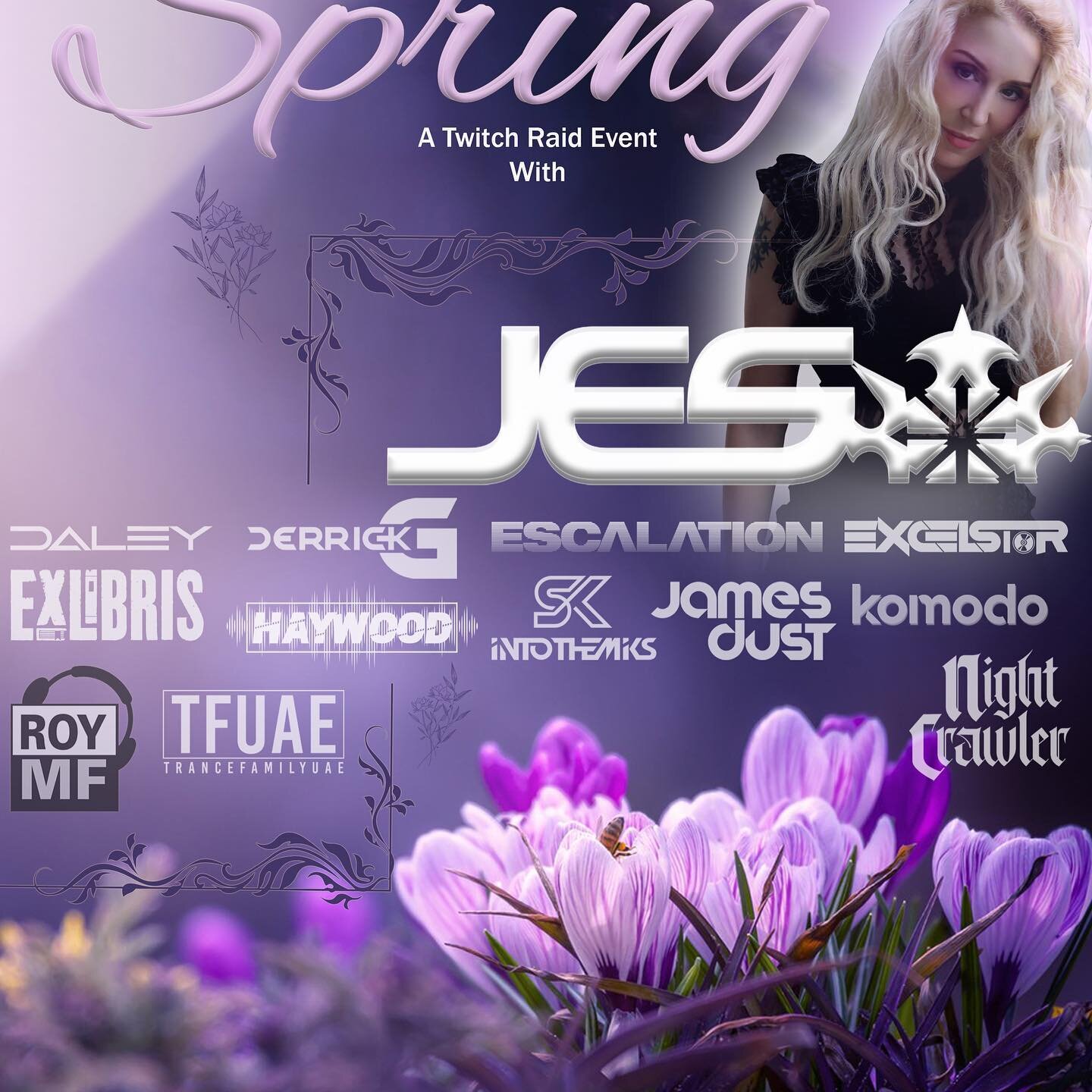 March into Spring with us this weekend led by @officialjes @dgennrich @night_crawler_dj 🎶💜 March starts at 4pm PDT @chaywood_dj followed by me at 6pm PDT 🙌🏼 (swipe 👉🏼 for set times!)
.
.
.
#trance #trancebutter #djescalation #trance4life #tranc