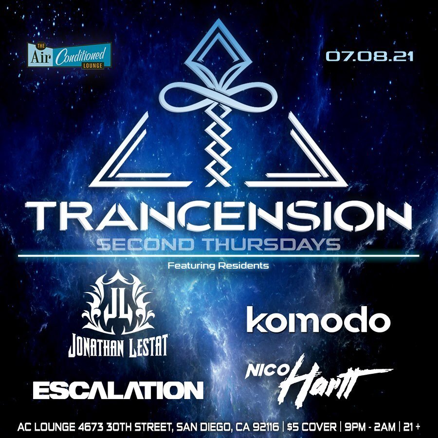 Tonight @trancension is BACK! ⚡️9pm-2am PDT⚡️

The @aclounge is bringing in the @trancension residents to do a whole remodel of your Thursday night 🔨🪓🔨🪓 

9pm - @dj_jonathanlestat 
10pm - @djescalation 
11pm - @nicoharttmusic 
12am - @djkomodo 

