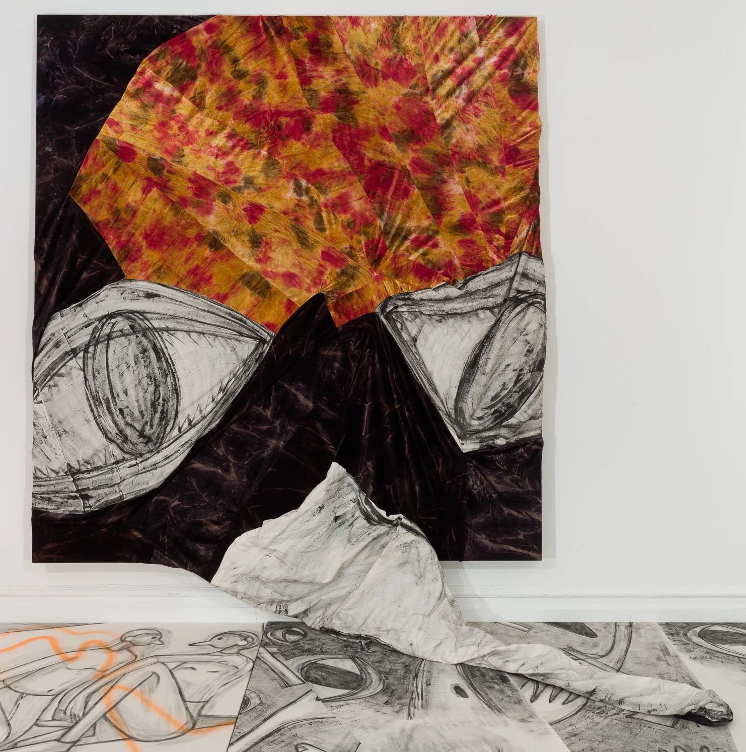 Set design for ORWELLIAN , 2017, acrylic on muslin and fabric collage, 78x72 in