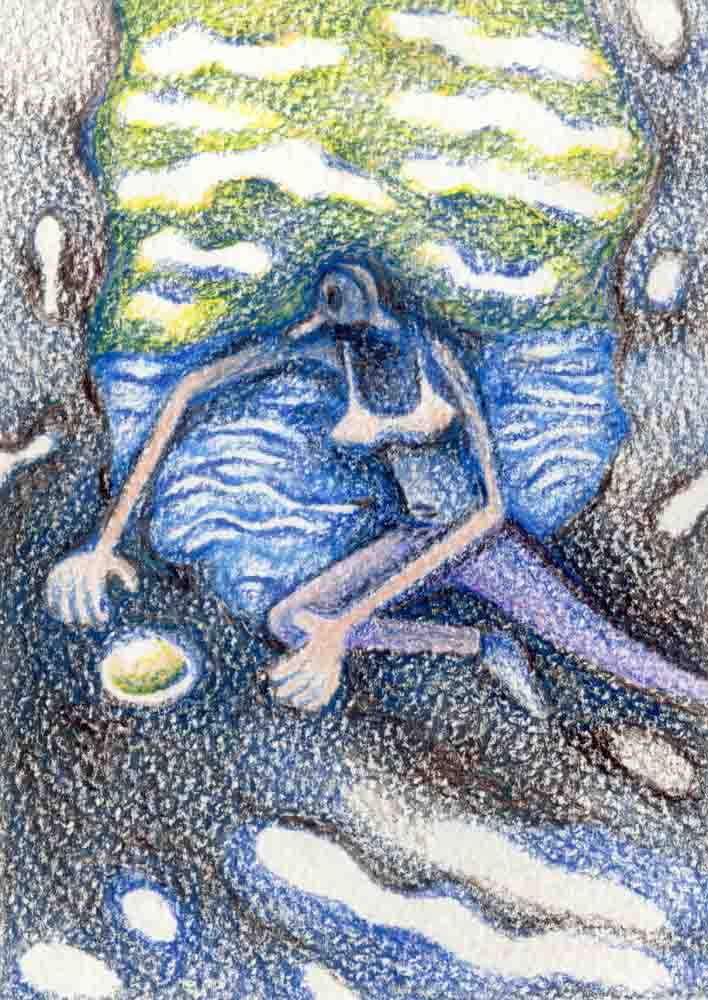    Find a rock a place to rest  , 2019, colored pencil on paper, 5.5x4 in 