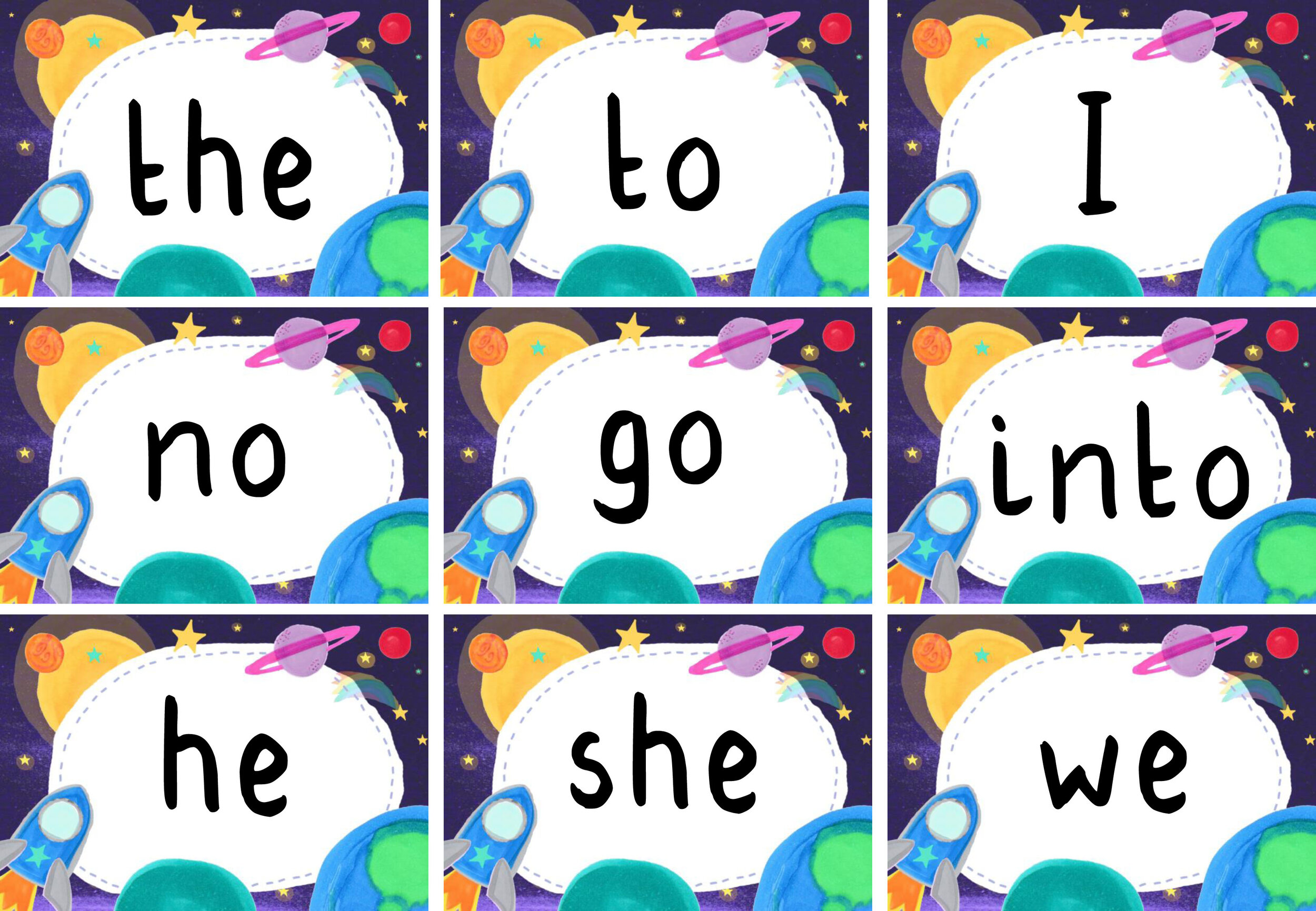 Space: Tricky word cards (phases 2-5)