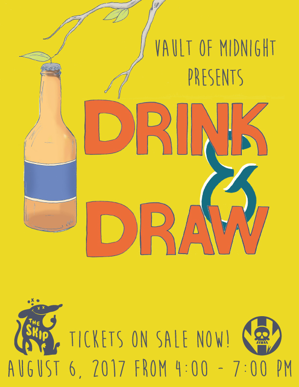 Join us for a fun filled afternoon of drinking and drawing which will be taking place at the Skip bar in the Belt alley right behind Vault of Midnight in Detroit. Bring a sketchbook and the drawing utensils of your choice. You can either draw at your leisure or rely on drawing prompts which will be provided to you! All sorts of fun drawing games, delicious beers, and cocktail drinks will be prepared to keep you entertained! It's a great way to meet other local artists! We will also be looking for entries in a future Vault of Midnight zine! Space is very limited, so buy your tickets now before they sell out! You don't need to be Van Gough to enjoy Drink & Draw, you just gotta want to have fun!