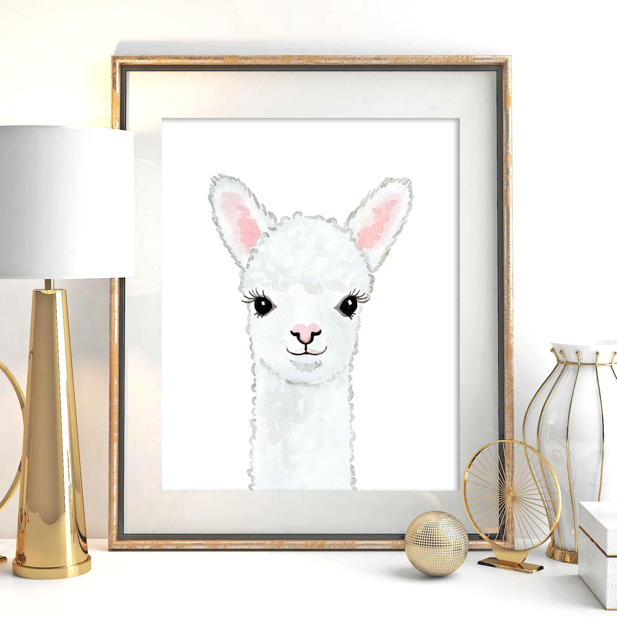 Watercolor Baby Alpaca Nursery Print