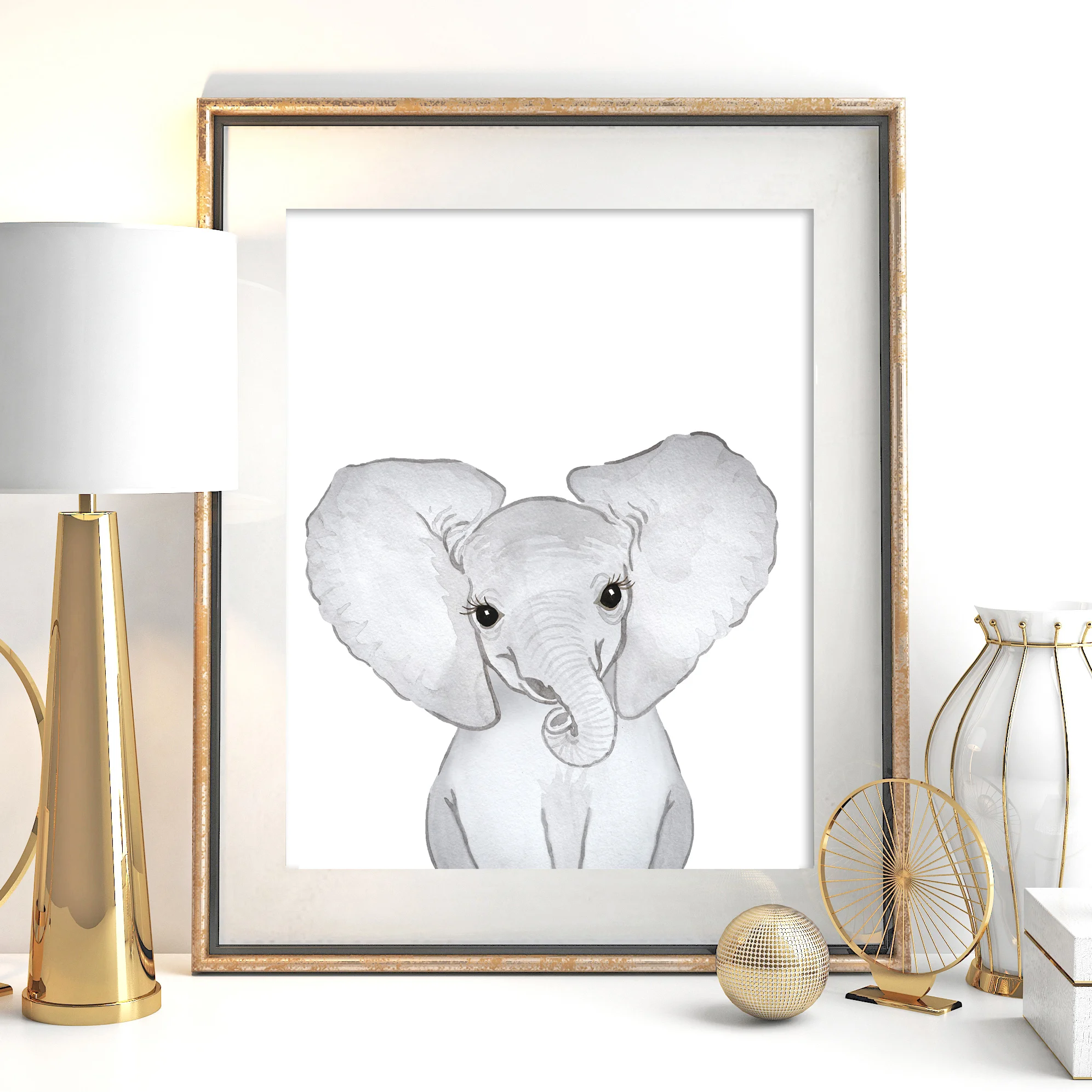 Watercolor Baby Elephant Nursery Print