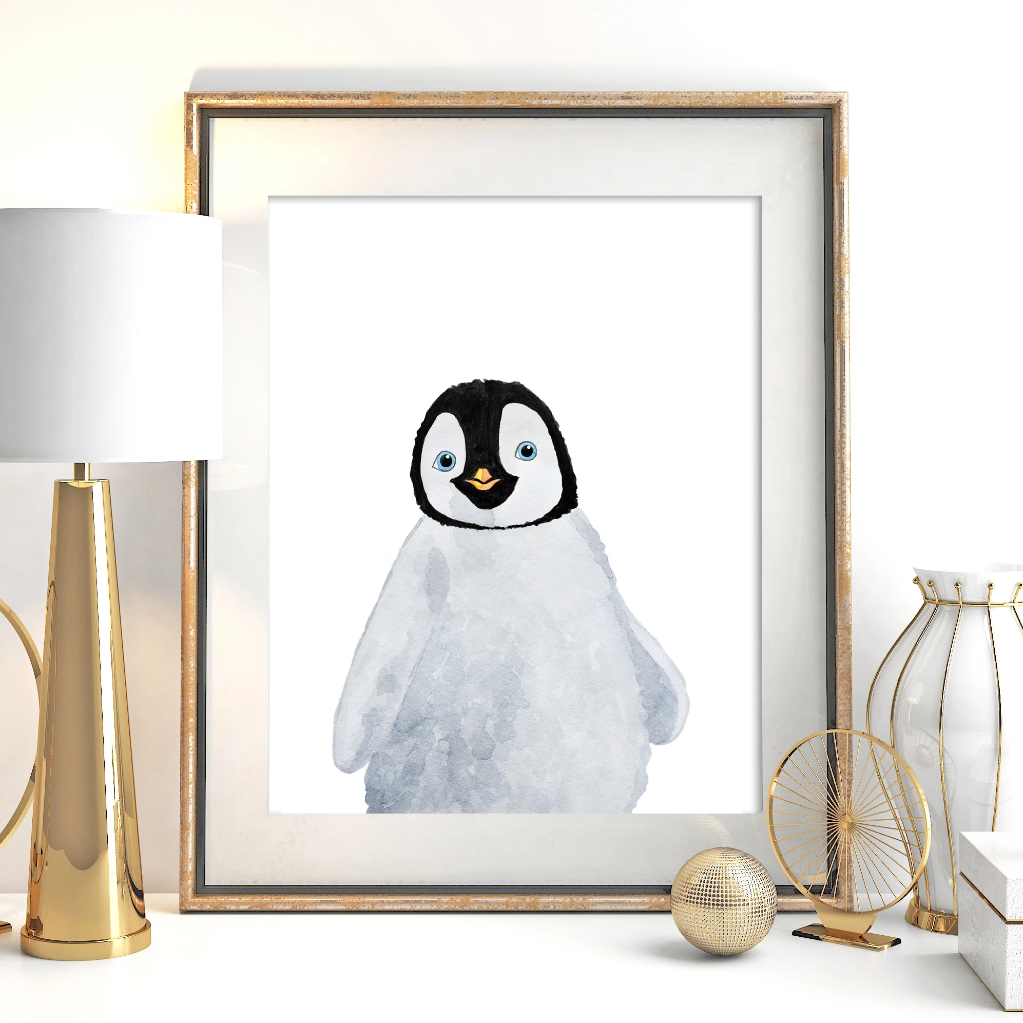Watercolor Baby Penguin Nursery Print