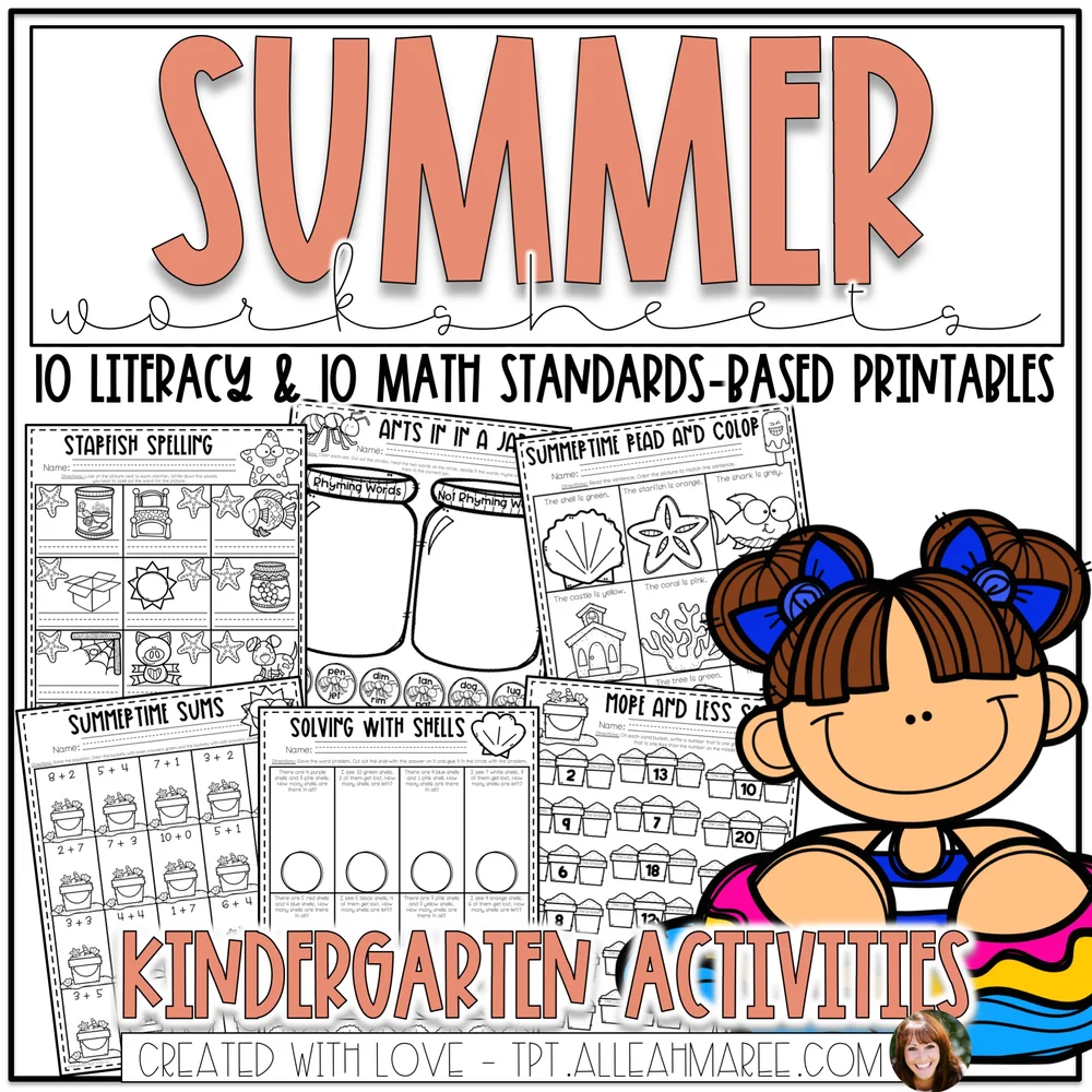 Summer Worksheets for Kindergarten: Literacy and Math Printables and  Activities — Alleah Maree