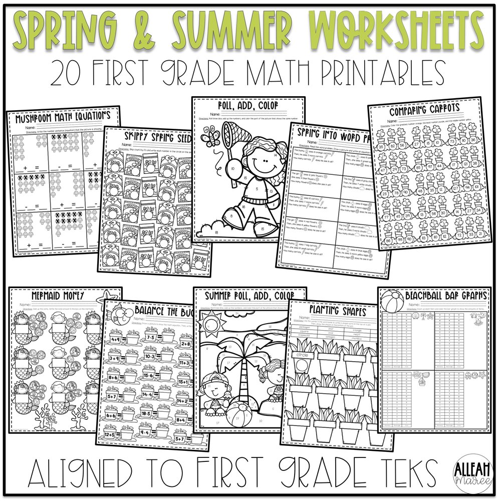 spring summer worksheets bundle for first grade literacy and math printables alleah maree