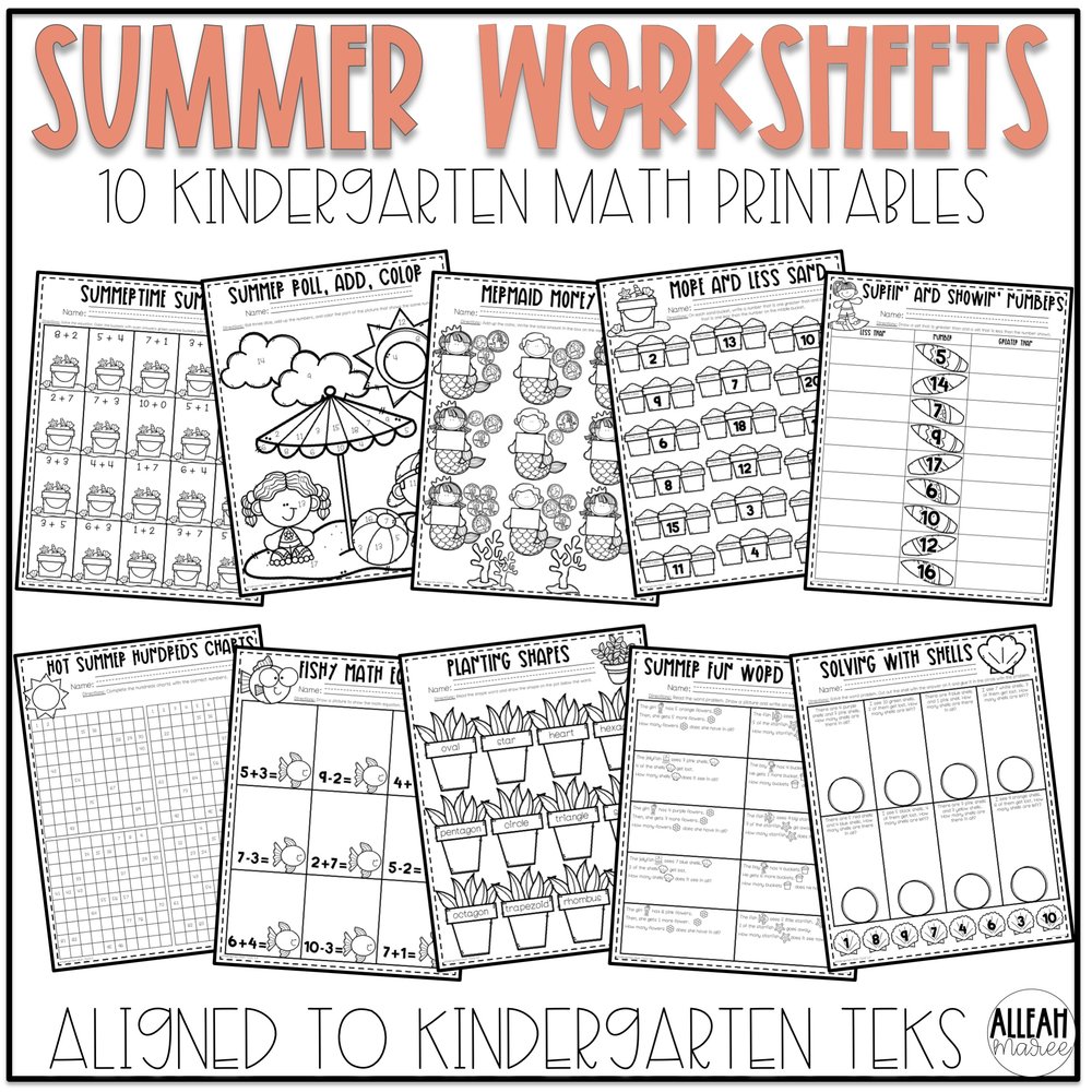 summer worksheets for kindergarten literacy and math printables and activities alleah maree