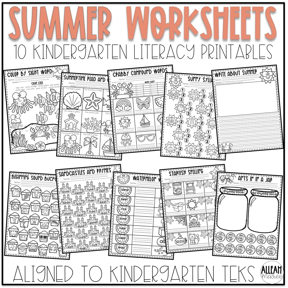summer worksheets for kindergarten literacy and math printables and activities alleah maree
