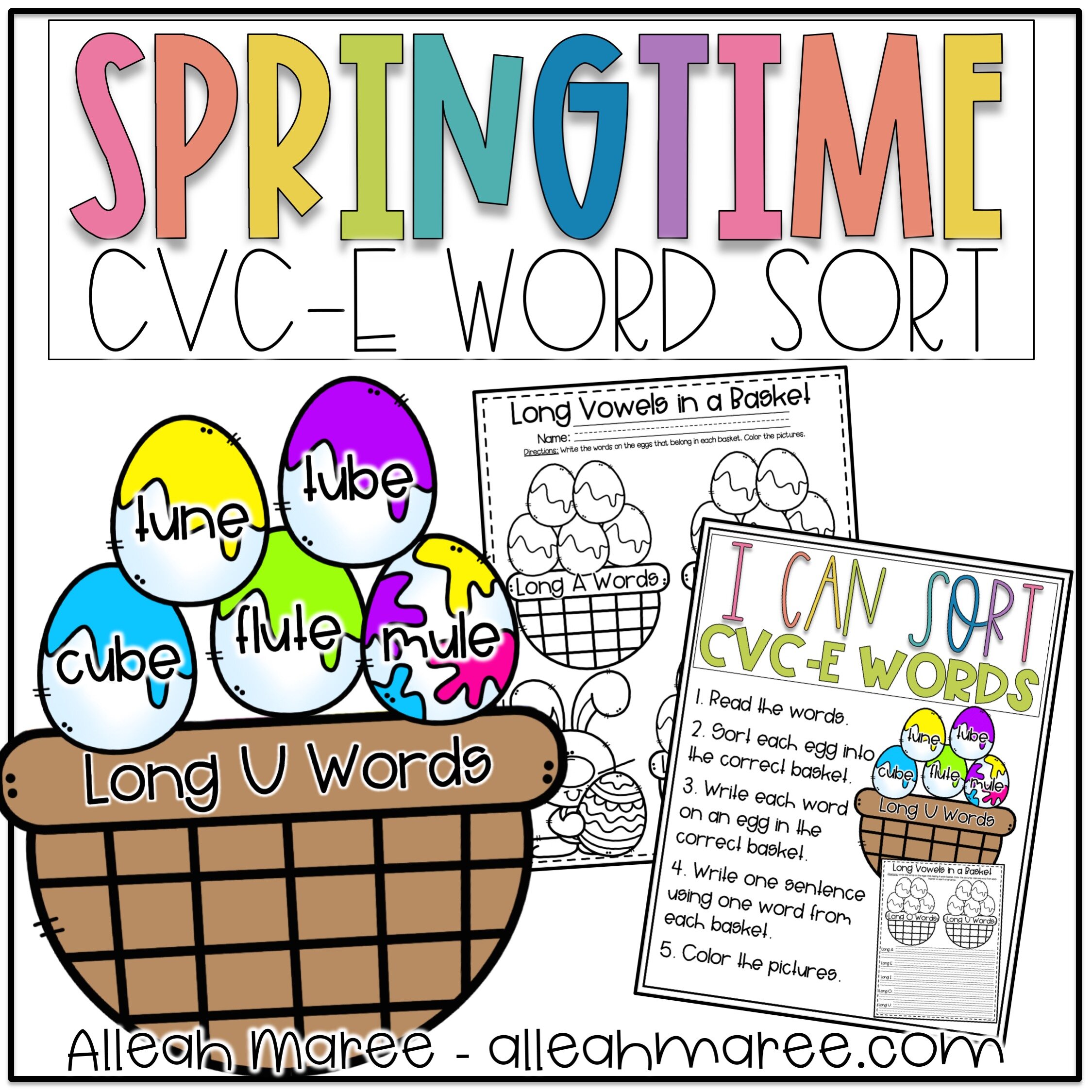 Spring Easter Activities: CVC-E Word Read-and-Sort Egg Hunt FREEBIE