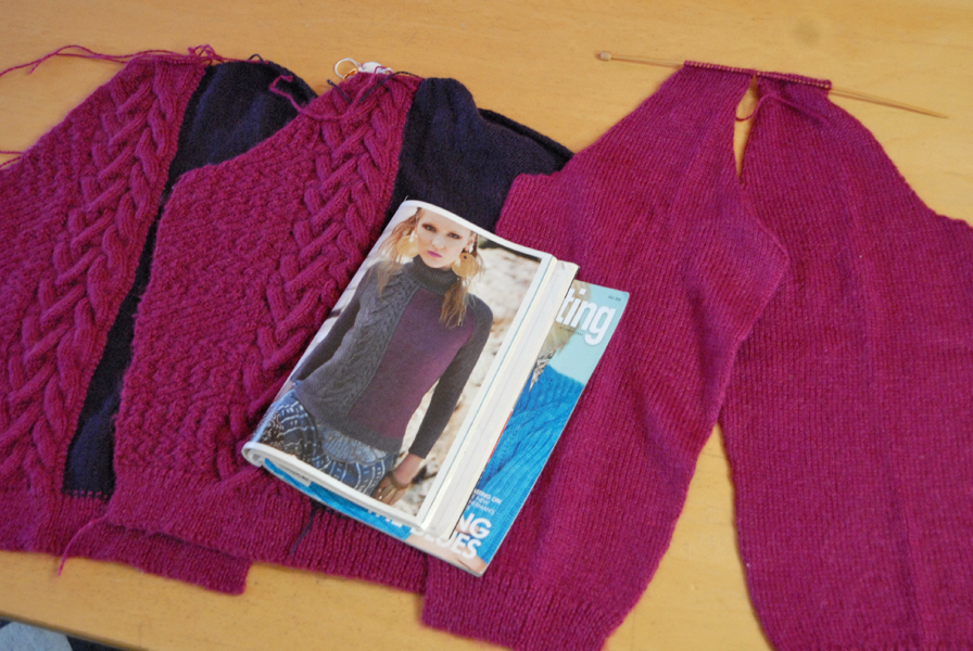 Pink & Purple Sweater Progress - All the pieces done!
