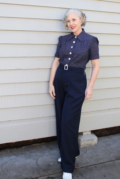 Trousers from the Front with my blouse tucked in.